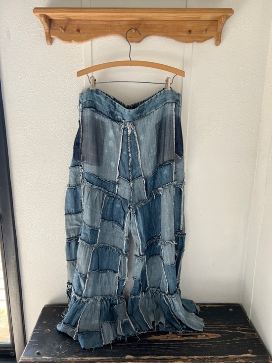 Jaded Gypsy Pants - Jaded gypsy patchwork chambray wide leg pants size L/XL